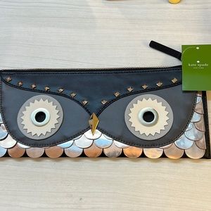 Stylish Kate Spade Leather Clutch Purse Wise OWL Metallic New Original 1…